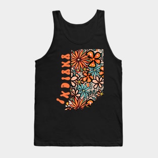 Indiana State Design | Artist Designed Illustration Featuring Indiana State Outline Filled With Retro Flowers with Retro Hand-Lettering Tank Top